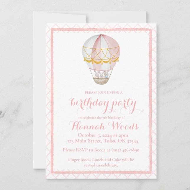 Bunny Hot Air Balloon Party Invitations (Front)