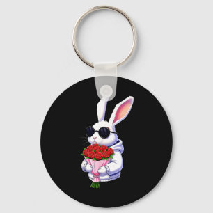 Bunny Hugging Valentine Flower Bunny Key Ring
