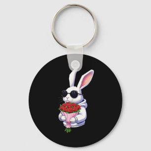 Bunny Hugging Valentine Flower Bunny Key Ring