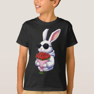 Bunny Hugging Valentine Flower Bunny  T-Shirt