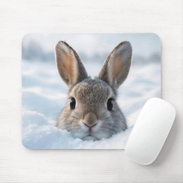 Bunny In a Deep Snowdrift Mouse Pad (With Mouse)