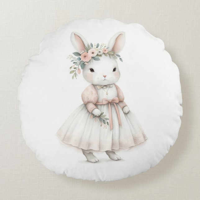 Bunny in a Dress Round Cushion (Front)