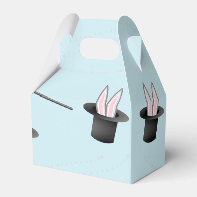 Bunny in a hat with magic wand blue favour box (Front Side)
