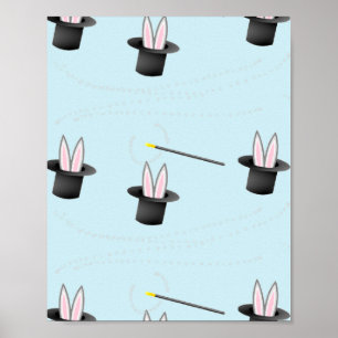 Bunny in a hat with magic wand blue poster