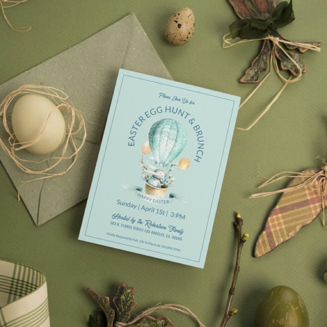 Bunny in a Hot Ballon Basket with Easter Flowers Invitation (Creator Uploaded)