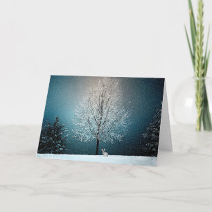 Bunny in a Snowstorm White Tree Holiday Card