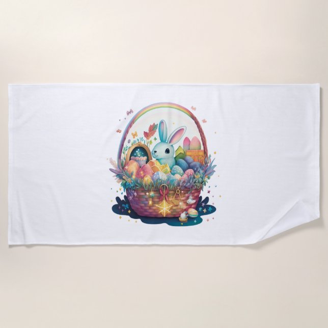 Bunny in Basket! Beach Towel (Front)