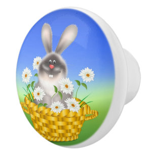 Bunny in Basket  Ceramic Knob