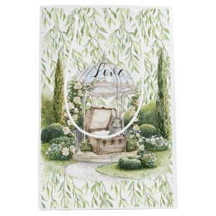 Bunny in Chest Green Leaves Floral Christmas Medium Gift Bag