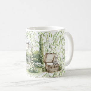 Bunny in Chest Green Leaves Floral Coffee Mug