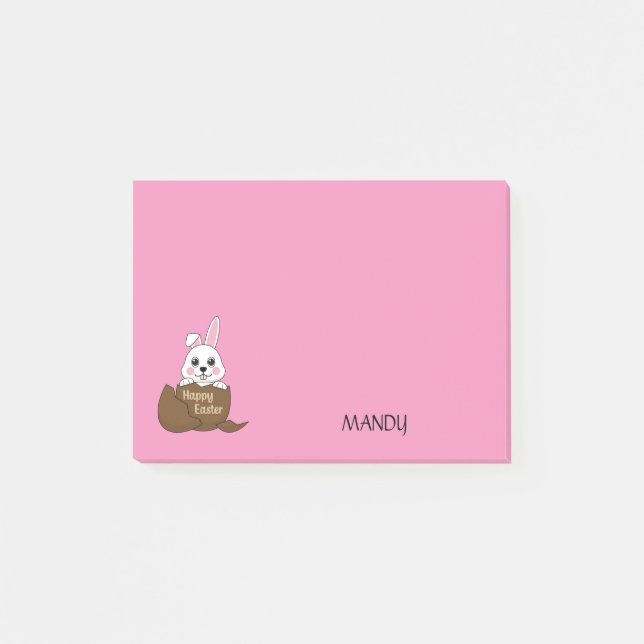 Bunny in Chocolate Egg Happy Easter | Personalise Post-it Notes (Front)