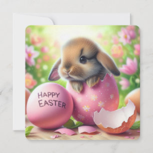 Bunny in Easter Egg with Flowers Holiday Card