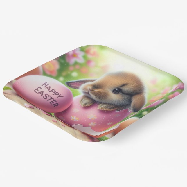 Bunny in Easter Egg with Flowers Paper Plate (Angled)