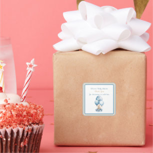 Bunny In Flaying Basket Blue Baby Boy Shower Square Sticker