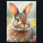 Bunny in Floral Field  Magnet<br><div class="desc">This nature-themed magnet features a mildly impressionistic oil painting artwork of a plump bunny in a field or meadow with beautiful flowers. The colors are soft and light, a mixture of earthy and neutral tones with pinks and yellows, making it perfect for spring, Easter or summer. The rabbit is staring...</div>