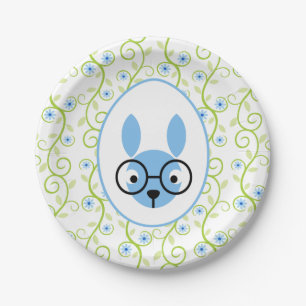 Bunny in Glasses Spring Floral Paper Plate
