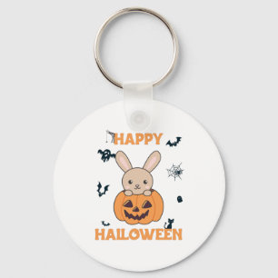 Bunny In Pumpkin Cute Bunnies Happy Halloween Key Ring