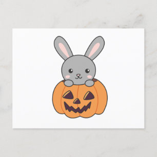 Bunny In Pumpkin Cute Bunnies Happy Halloween Postcard