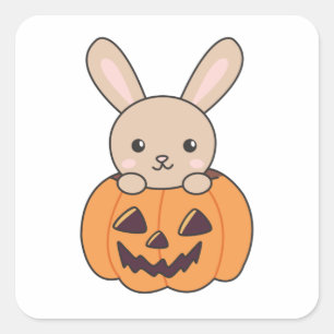 Bunny In Pumpkin Cute Bunnies Happy Halloween Square Sticker