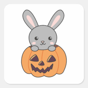 Bunny In Pumpkin Cute Bunnies Happy Halloween Square Sticker