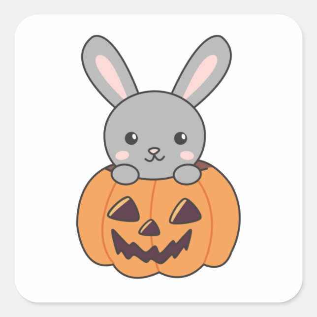 Bunny In Pumpkin Cute Bunnies Happy Halloween Square Sticker (Front)