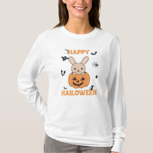 Bunny In Pumpkin Cute Bunnies Happy Halloween T-Shirt