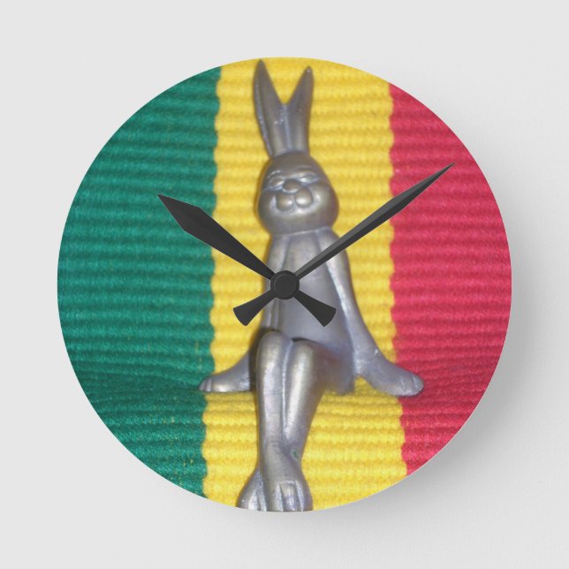 Bunny in Rasta Colours: A Touch of Groovy Round Clock (Front)