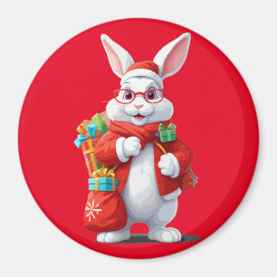 Bunny In Santa Costume Adorable Funny Christmas Magnet
