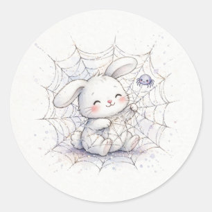 Bunny in Sparkling Spiderweb Halloween Classic Round Sticker