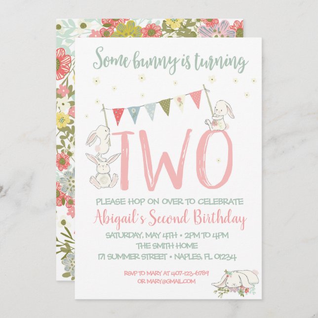 Bunny Invitation, Bunny Birthday Invitation (Front/Back)