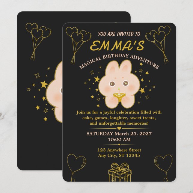 Bunny Kids Birthday Party Invitation Editable (Front/Back)