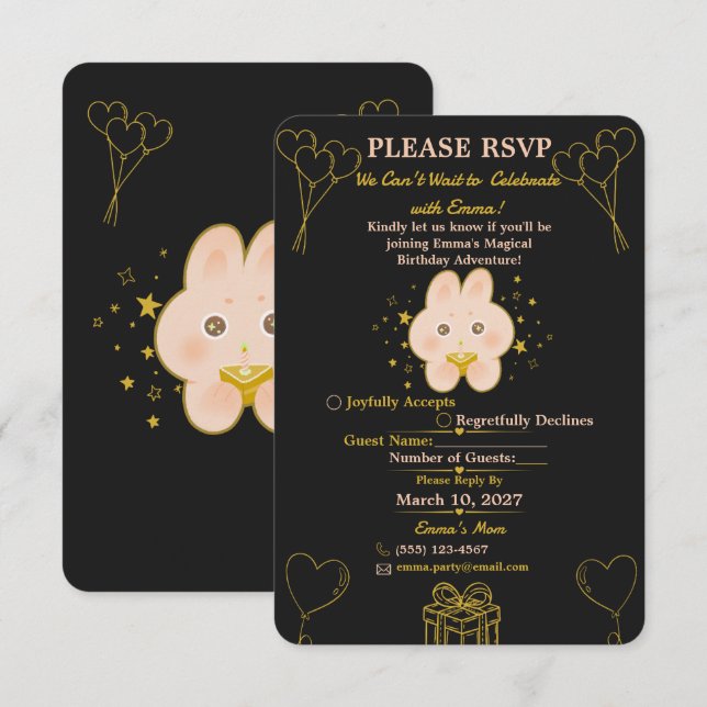 Bunny Kids Birthday RSVP Card Editable (Front/Back)