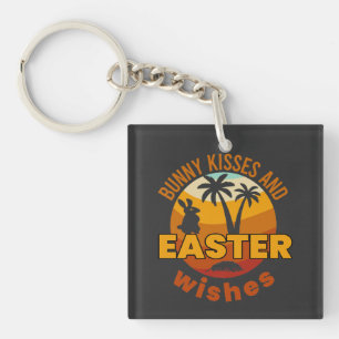 Bunny kisses and Easter wishes, Happy Easter Day Key Ring