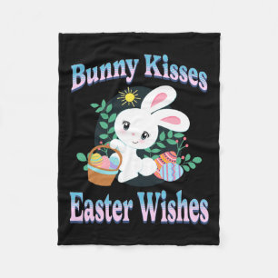 Bunny Kisses Easter Wishes Cute Easter Bunny Eggs  Fleece Blanket