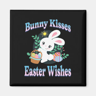 Bunny Kisses Easter Wishes Cute Easter Bunny Eggs Magnet