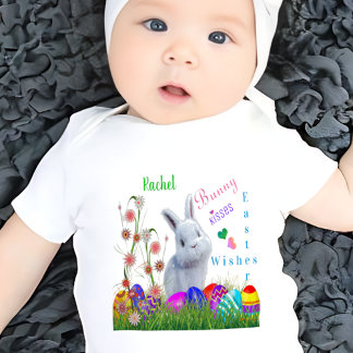 Bunny Kisses Easter Wishes Personalised Baby Name Baby Bodysuit