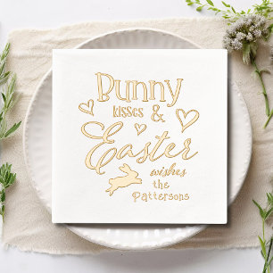 Bunny Kisses Easter Wishes Personalised Name Foil Napkins