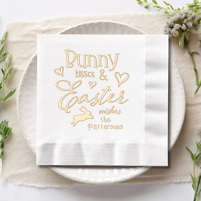 Bunny Kisses Easter Wishes Personalised Name Foil Napkins (Creator Uploaded)