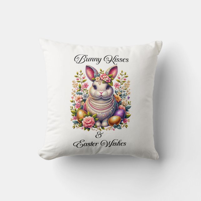 Bunny Kisses & Easter Wishes Throw Pillow  (Front)