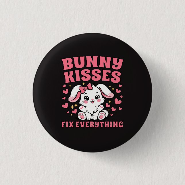 Bunny Kisses Fix Everything - Cute Bunny Design 3 Cm Round Badge (Front)