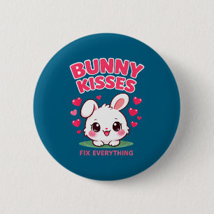 Bunny kisses fix everything cute bunny design 6 cm round badge