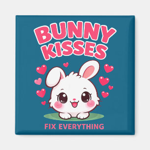Bunny kisses fix everything cute bunny design magnet