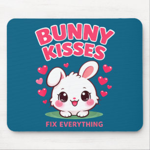 Bunny kisses fix everything cute bunny design  mouse pad