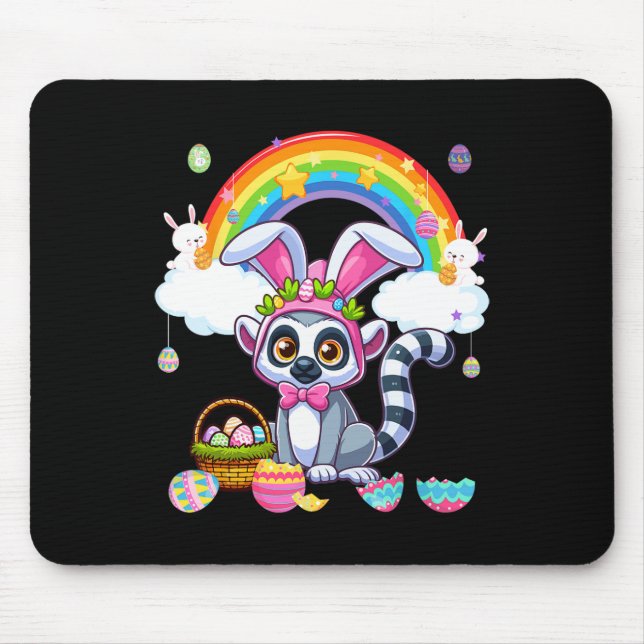Bunny Lemur Easter Hunting Eggs Basket Colourful R Mouse Pad (Front)