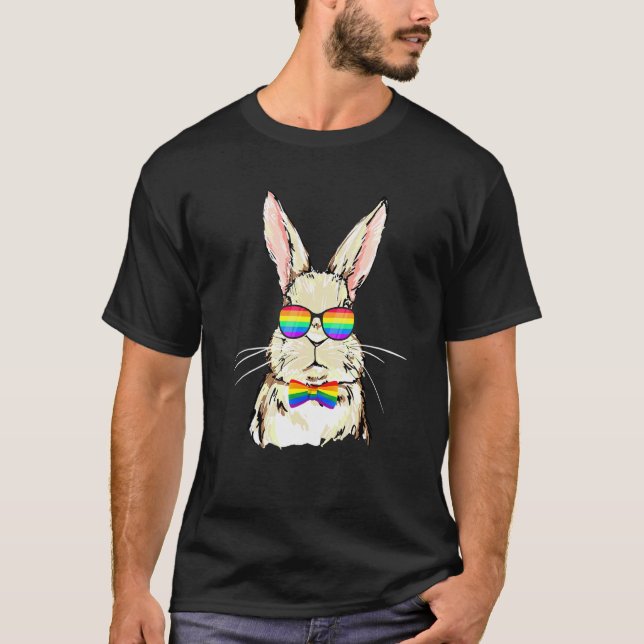 Bunny Lgbtq Cute Rabbit Rainbow Flag Gay Pride T-Shirt (Front)