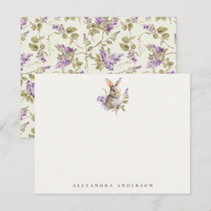 Bunny Lilac Floral Watercolor Personal Stationery Card
