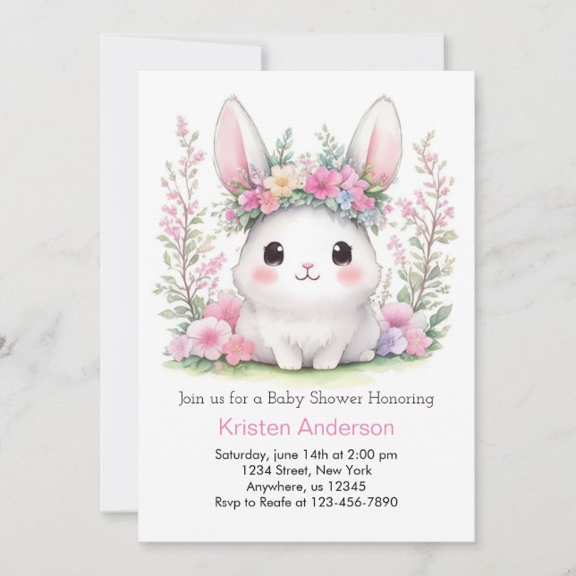 Bunny Love Baby Girl Shower Invitation (Front)