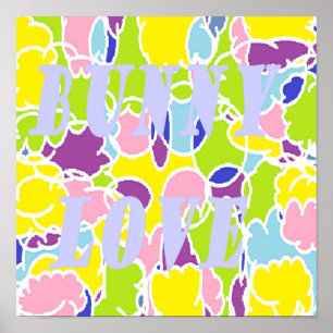 Bunny Love bright light colours almost pastel shad Poster
