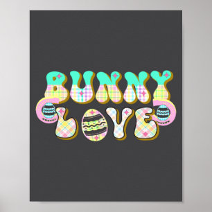 Bunny Love Buffalo Plaid Retro Groovy Easter Day _ Poster