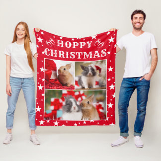 Bunny Lover's Hoppy Christmas Customisable Photo Fleece Blanket